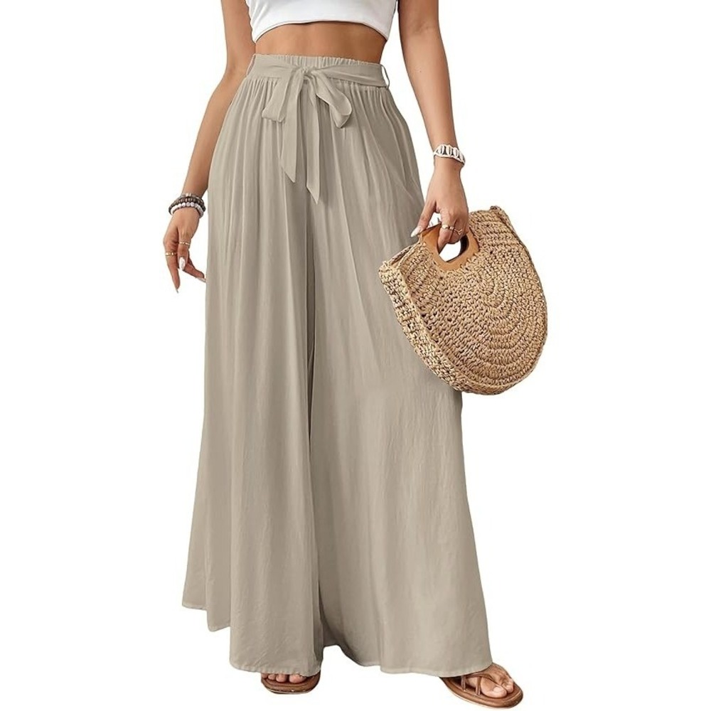 MSRP $36 Bsubseach Women's M Light Khaki Wide Leg Pants Flowy Palazzo Pants High